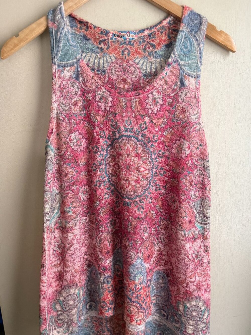 Ginger G Boho Mandala Floral Knit Tank Top Women's L